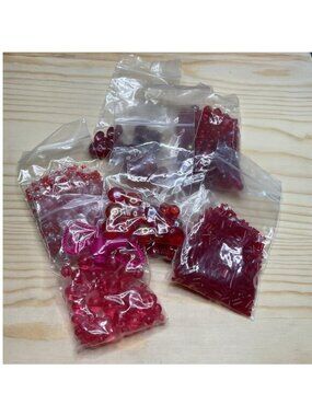 Red Pink Glass Bead Lot Coquette Grunge Y2K Indie Craft Jewelry Making